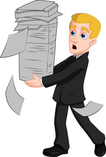 Cartoon Business Man Carrying a large stack of Papers