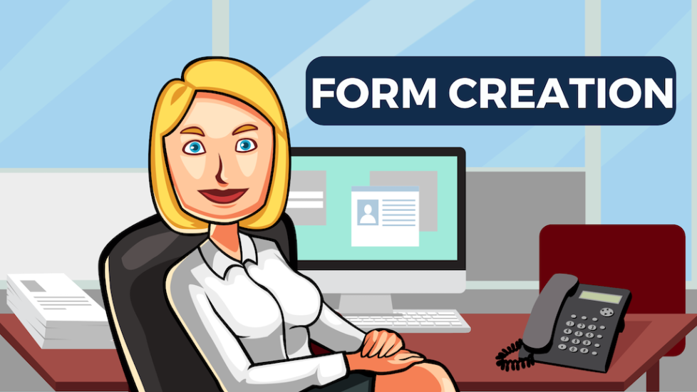 Form Creation Featured Image with Business woman at office desk
